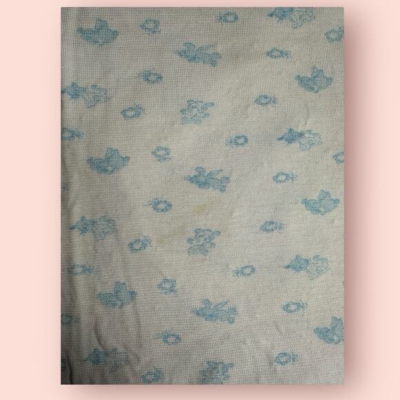VTG Carters White Blue Pastel Cat Bear Baby Receiving Blanket Lovey Cotton FLAWS - Picture 2 of 5
